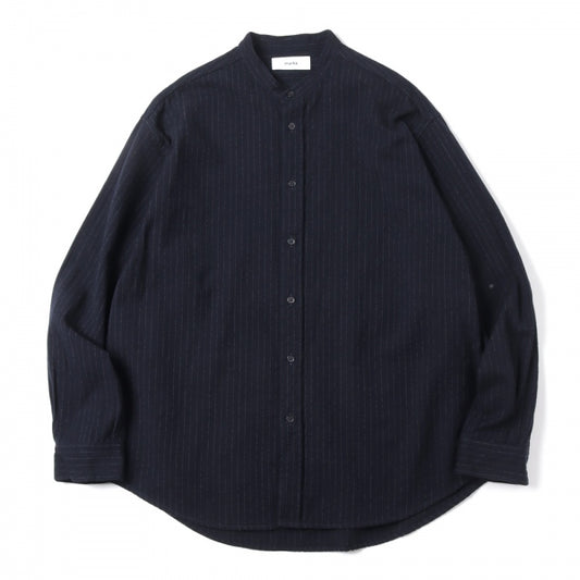 BAND COLLAR SHIRT WOOL SILK STRIPE