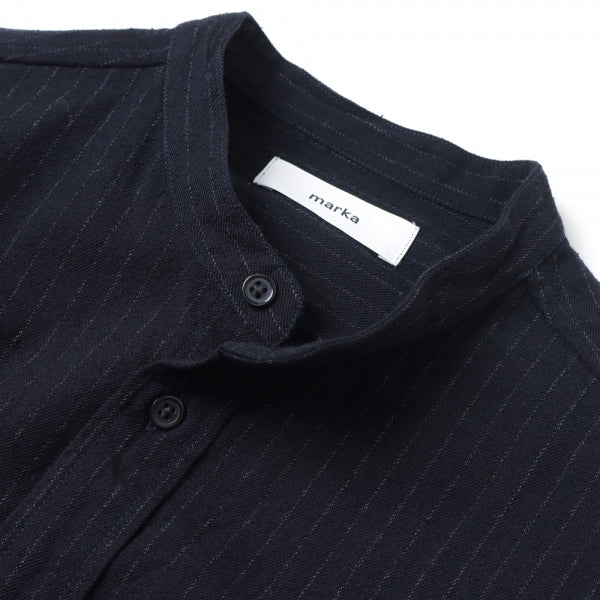 BAND COLLAR SHIRT WOOL SILK STRIPE