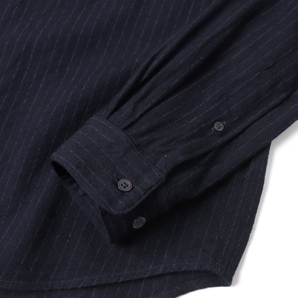 BAND COLLAR SHIRT WOOL SILK STRIPE