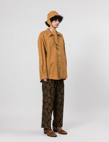 SYNTHETIC LEATHER OPEN COLLAR BIG SHIRT