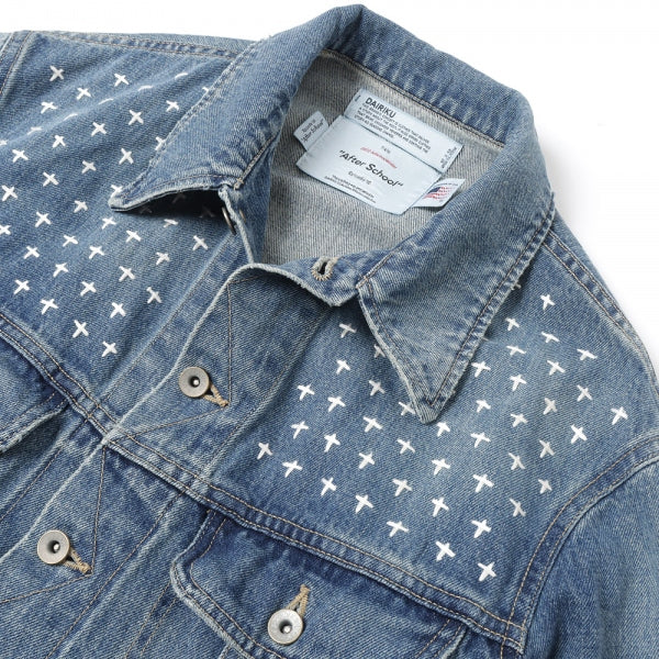 Cross Embroidery Vintage Denim Jacket