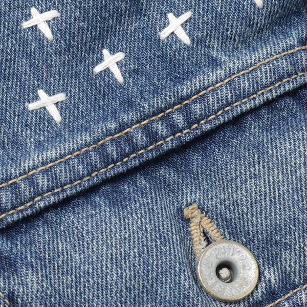 Cross Embroidery Vintage Denim Jacket