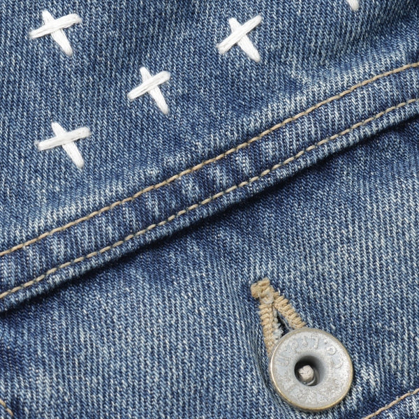 Cross Embroidery Vintage Denim Jacket