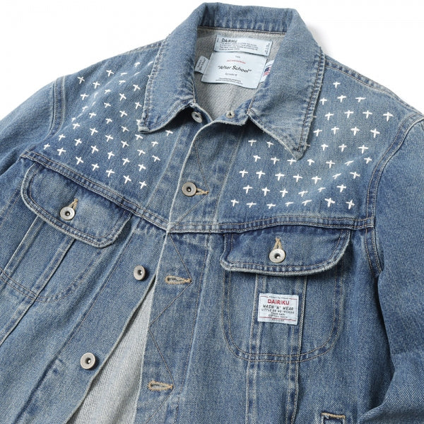 Cross Embroidery Vintage Denim Jacket