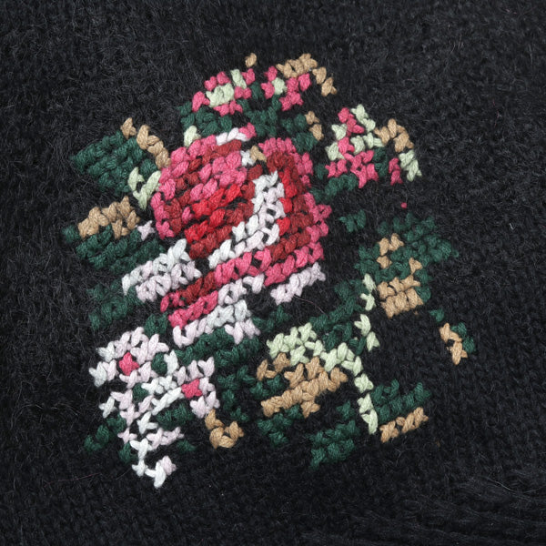 Flower Cross Embroidery Border Knit