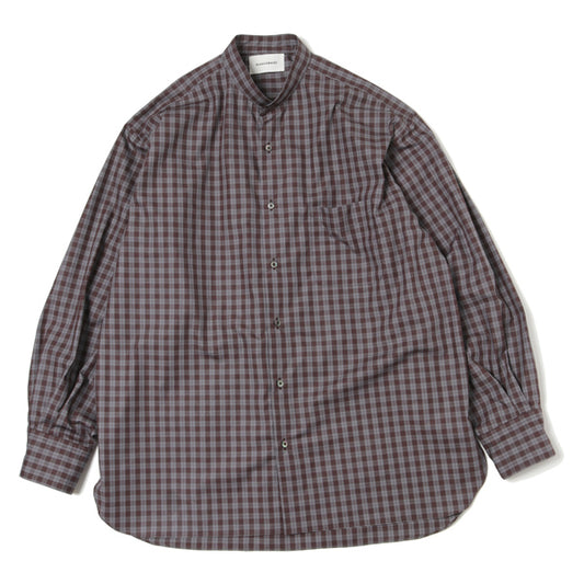 COMFORT FIT BAND COLLAR SHIRT CHECK POPLIN