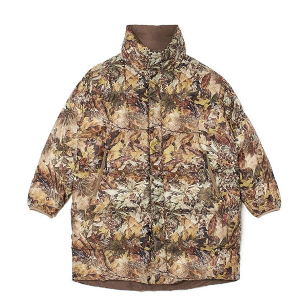 FALLEN LEAVES PRINTED REVERSIBLE DOWN COAT