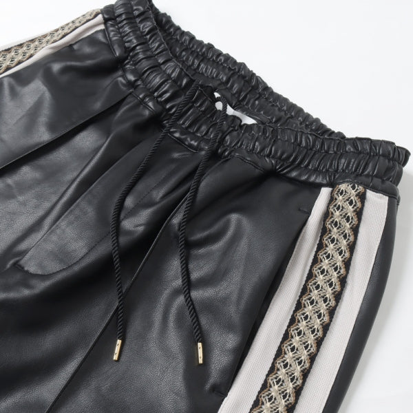 SYNTHETIC LEATHER TRACK PANTS