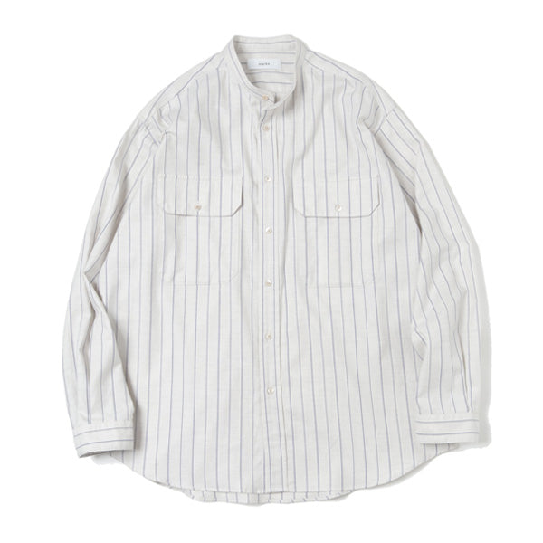 W POCKET BAND COLLAR SHIRT STRIPE VIELLA