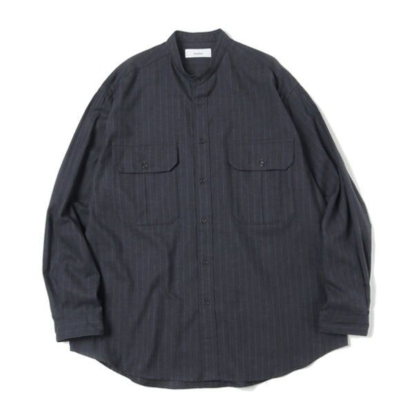 W POCKET BAND COLLAR SHIRT STRIPE VIELLA