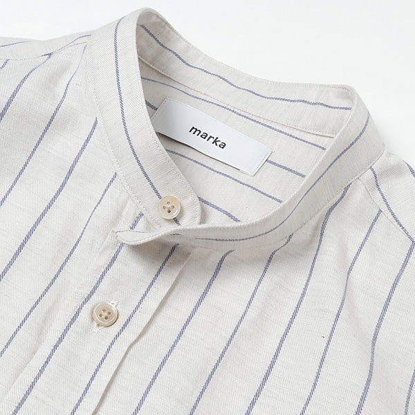 W POCKET BAND COLLAR SHIRT STRIPE VIELLA