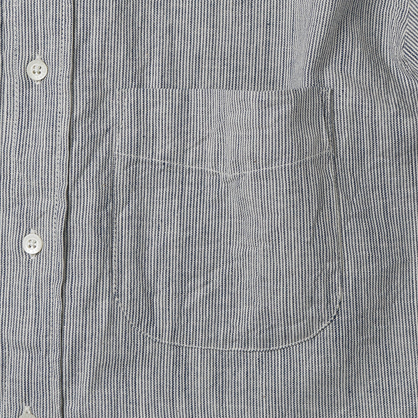 CLASSIC BAND COLLAR INDIGO SELVEDGE STRIPE