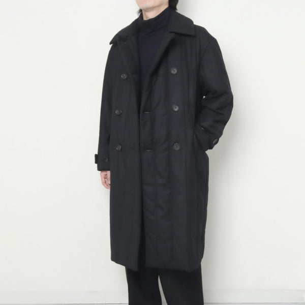 Wool Stripe Quilted Double-Breasted Coat