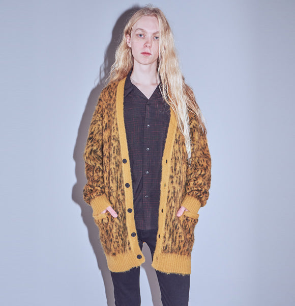 Kid Mohair Leopard Knit Long Cardigan