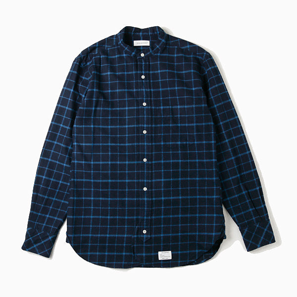 CLASSIC BAND COLLAR INDIGO PLAID FLANNEL