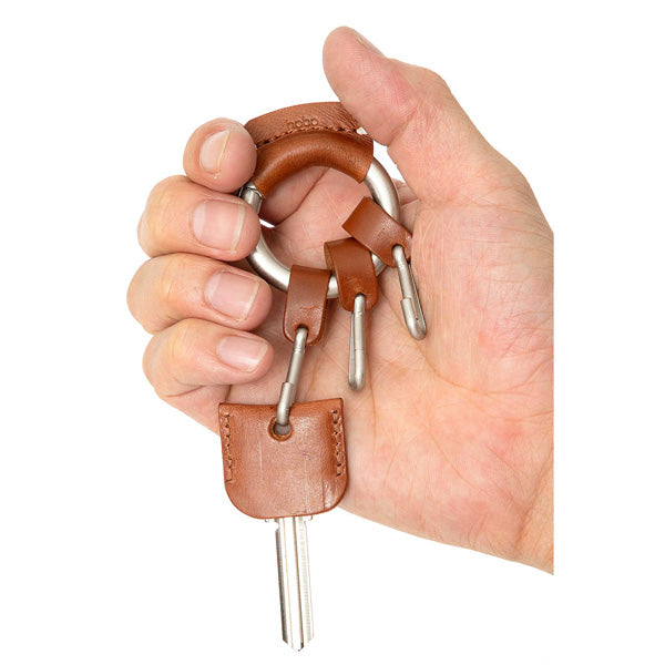 ROUND CARABINER KEY RING OILED COW LEATHER