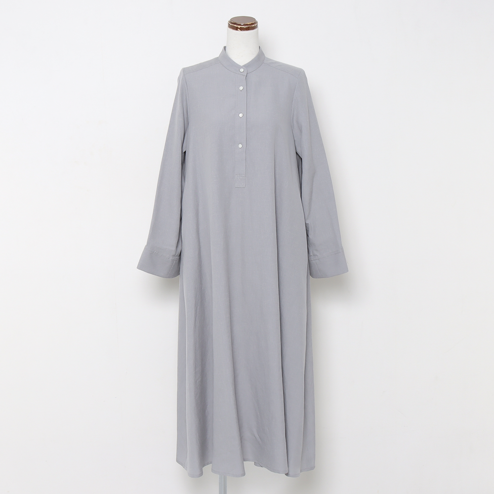 Linen Cupro Band Collar Dress