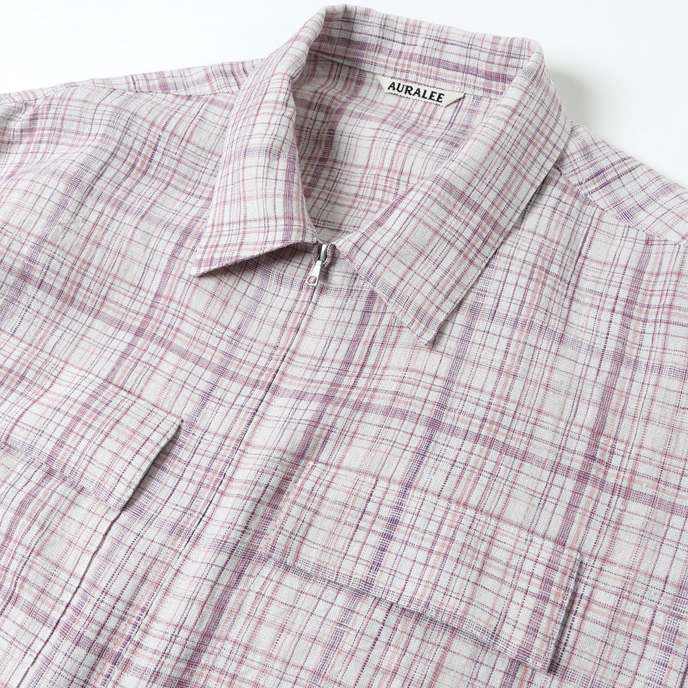 LINEN SILK CHECK ZIP BLOUSON