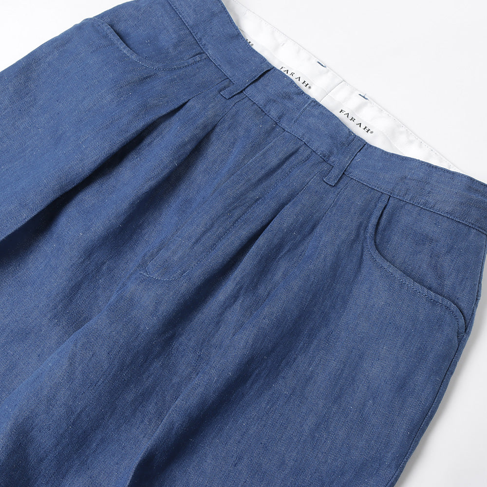 FARAH ファーラー Two tuck Wide Tapered Pantsリネンデニム