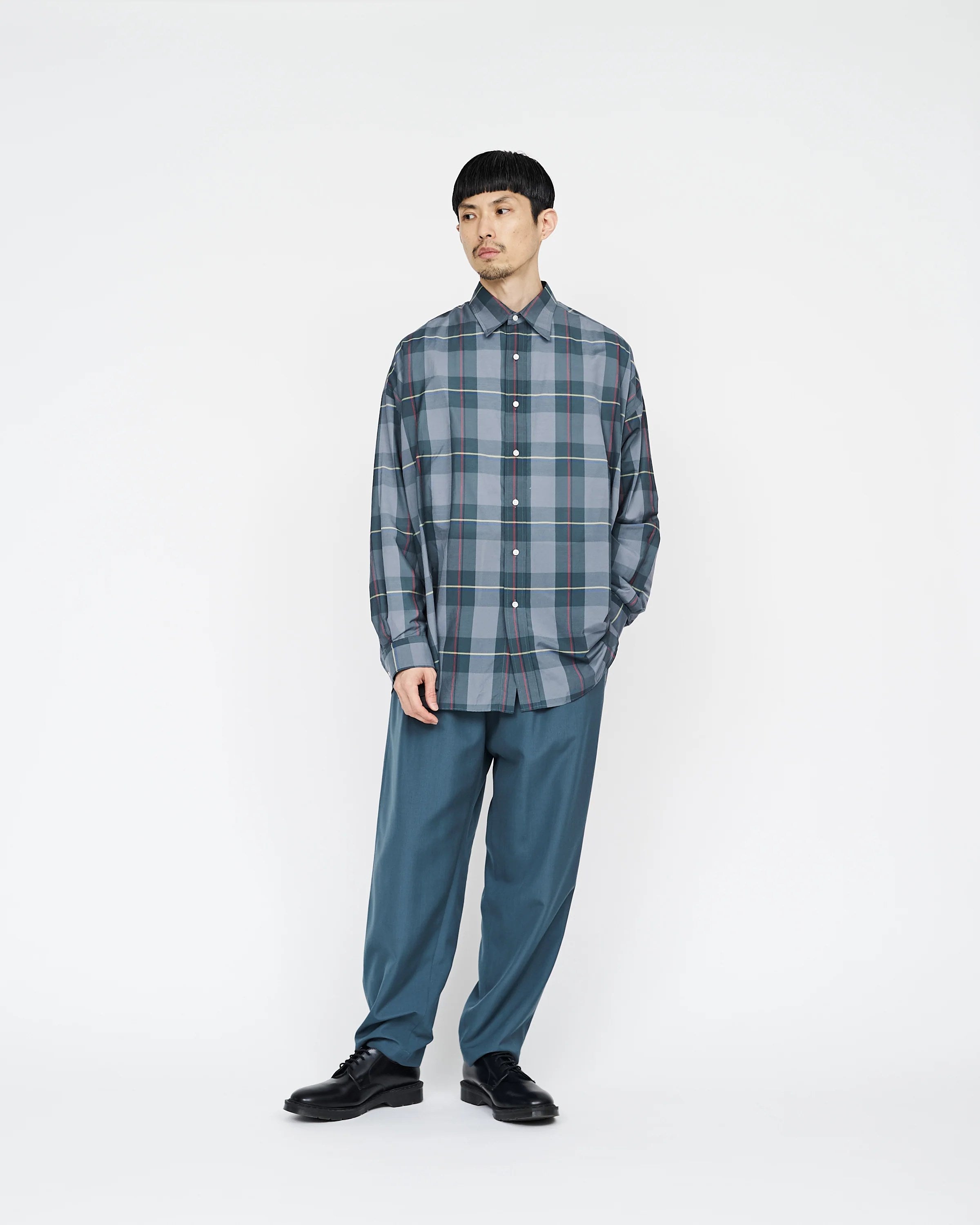 Graphpaper) Sheer Check Oversized Regular Collar Shirt (GM231