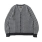 V Neck Cardigan - Houndstooth